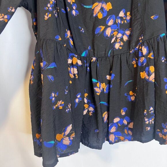 Ava & Viv Navy Floral Boho Puff Sleeve Peplum Vneck Blouse Size X(14W) - Picture 4 of 10